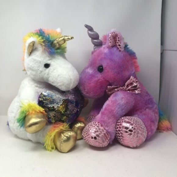 2 Dan Dee Rainbow Colors Unicorn Soft Plush Stuffed‎ Animal Toy  17" Heart pink - Picture 8 of 11
